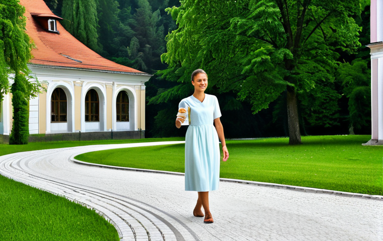 Rogaska Slatina - European Royalty's Healing Spa**
"A grand, historic spa building in Rogaska Slatina, Slovenia, surrounded by lush green parks and manicured gardens. A woman in a modest, elegant dress is strolling through the park, holding a glass of water. The scene evokes a sense of tranquility and healing. Safe for work, appropriate content, fully clothed, professional, perfect anatomy, correct proportions, natural pose, well-formed hands, proper finger count, natural body proportions."
**